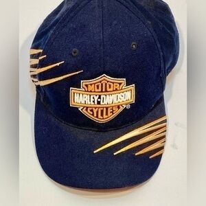 HARLEY DAVIDSON BLUE WITH WHITE AND ORANGE LETTERS CAP/HAT